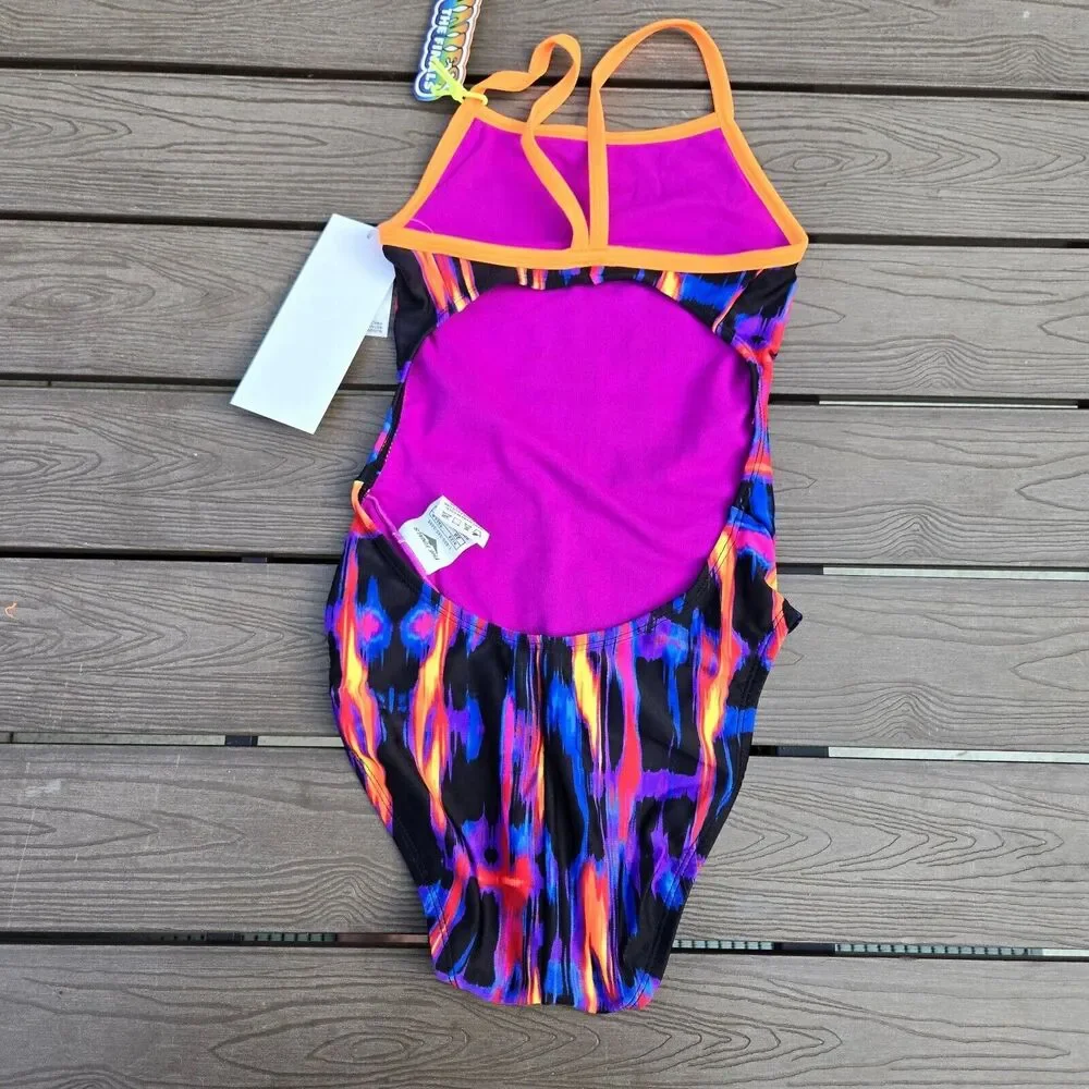 TYR The Finals Women 1pc Freestyle Swimsuit Wing Back Rainbow - Size 32 - New